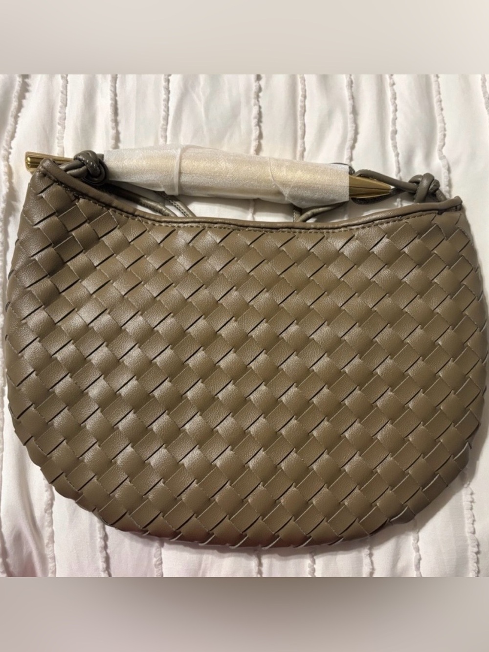 Designer-Inspired Woven Tan Clutch/Crossbody Bag